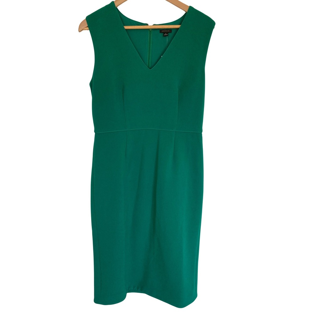 Ann Taylor Green V-Neck Sleeveless Sheath Dress 20576127 Size 8 NWT